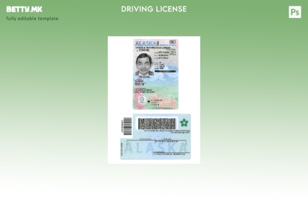 модерен стил САД Алјаска под шаблон за возачка дозвола